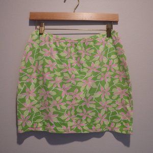 LILLY PULITZER Cotton Mini Skirt ( S Small ) - Lime Green/Pink Floral